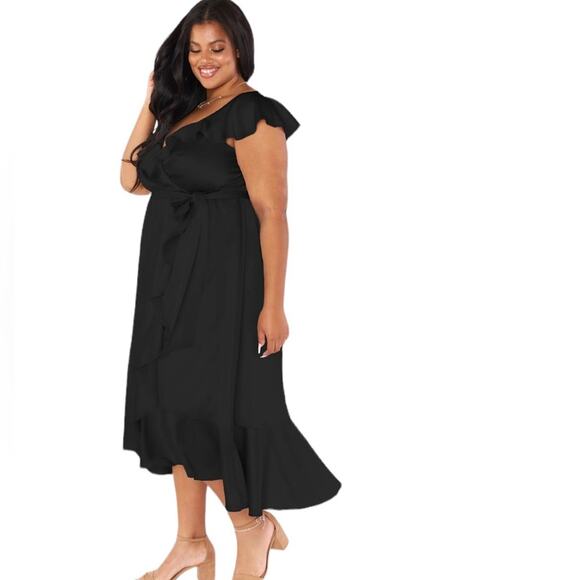 NWT Show me your mumu Samantha Ruffle Wrap
Dress black Sz 3X missing belt - Picture 3 of 10